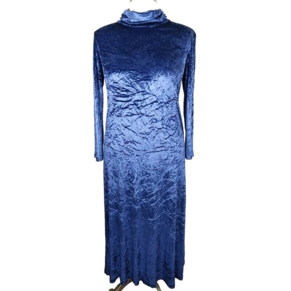 Natori Dresses & Skirts - Natori Vintage 80s Crushed Velvet Long Turtleneck Dress/Loungewear Deadstock